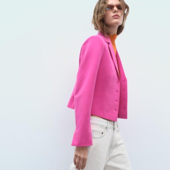 NWT ZARA TAILORED FELT TEXTURE BLAZER fuchsia - Picture 8 of 9